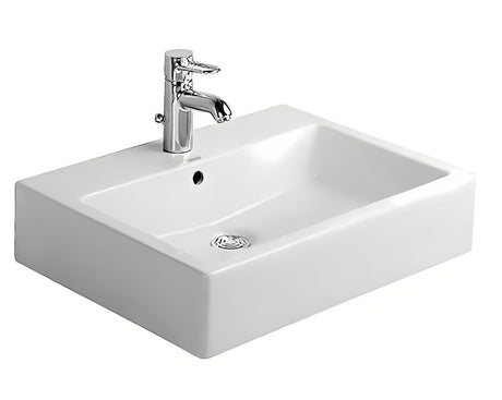 Bílé lesklé závěsné keramické umyvadlo Duravit Vero 60x47 cm s přepadem a otvorem pro baterii
