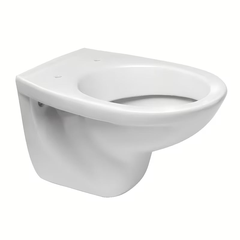 Bílé závěsné WC Fayans Neo z odolné sanitární keramiky se zadním odpadem a úsporným DualFlush splachováním.