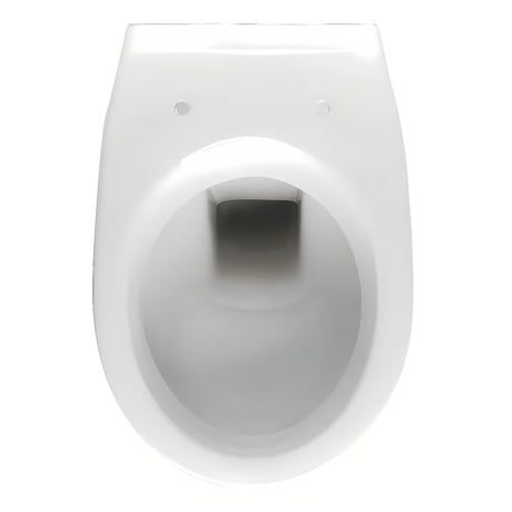 Bílé závěsné WC Fayans Neo z odolné sanitární keramiky se zadním odpadem a úsporným DualFlush splachováním.