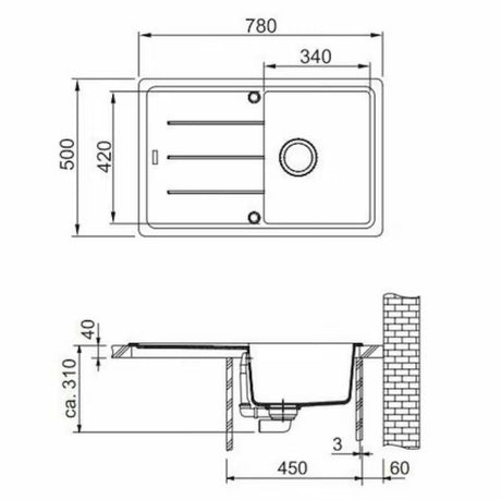 Granitový kuchyňský dřez Franke BFG 611-78 s reverzibilním odkapávačem v barvě aluminium.