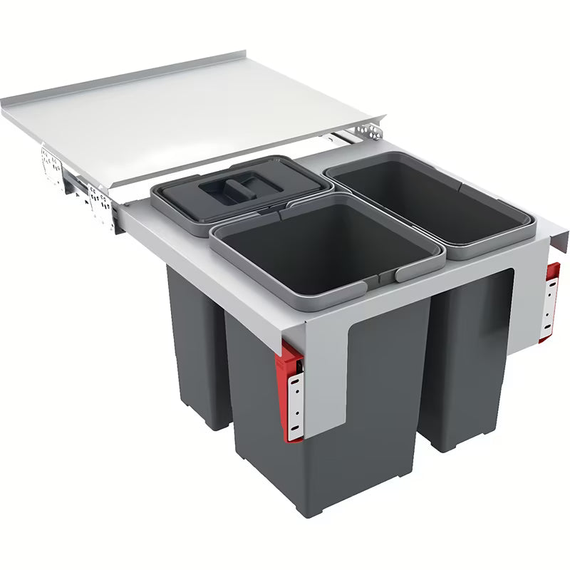 Šedý závěsný odpadkový koš sorter Franke Garbo se třemi koši pro třídění odpadu