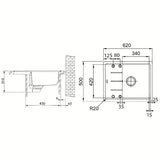 Černý matný kuchyňský dřez Franke Oid 611-62 z materiálu Tectonite s odkapávačem na pracovní desku.