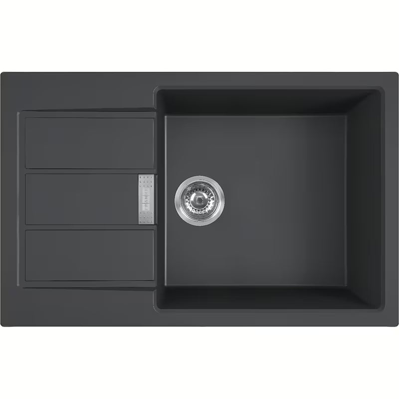 Černý kuchyňský dřez Franke Sirius 2 z materiálu Tectonite s odkapávačem pro horní montáž