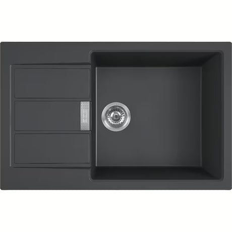 Černý kuchyňský dřez Franke Sirius 2 z materiálu Tectonite s odkapávačem pro horní montáž