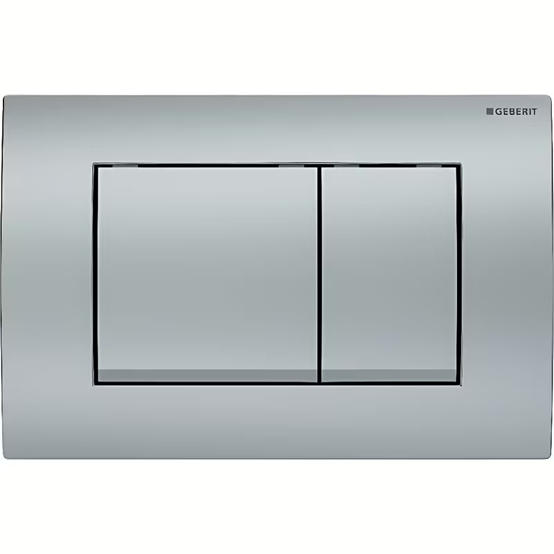 Ovládací tlačítko Geberit Delta30 v matném chromu pro dvouobjemové splachování s předním ovládáním.