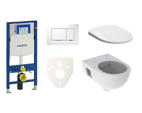 Závěsný WC set Geberit Selnova s modulem Duofix, bílým tlačítkem a sedátkem se SoftClose a EasyLock