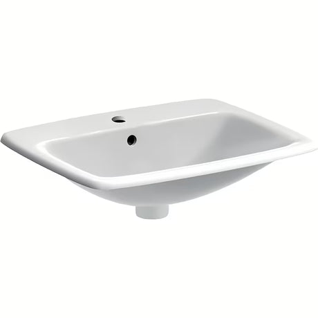 Bílé keramické zápustné umyvadlo Geberit Selnova Square 55x45 cm s přepadem a otvorem pro baterii