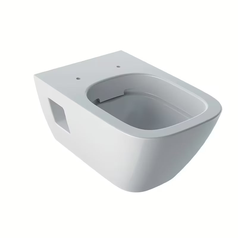 Bílé závěsné WC Geberit Selnova Square s technologií Rimfree bez splachovacího okruhu a hranatým designem.
