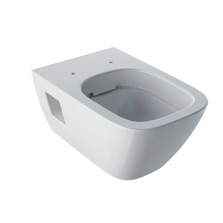 Bílé závěsné WC Geberit Selnova Square s technologií Rimfree bez splachovacího okruhu a hranatým designem.