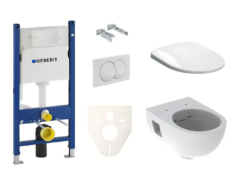 Závěsný WC set Geberit Selnova v bílém provedení s Rimfree mísou, modulem a sedátkem se SoftClose