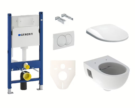 Závěsný WC set Geberit Selnova v bílém provedení s Rimfree mísou, modulem a sedátkem se SoftClose