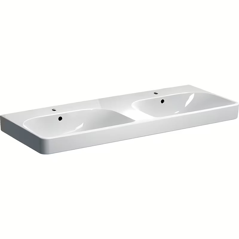 Geberit Smyle Square závěsné dvojumyvadlo 120x48 cm z bílé sanitární keramiky se dvěma mísami