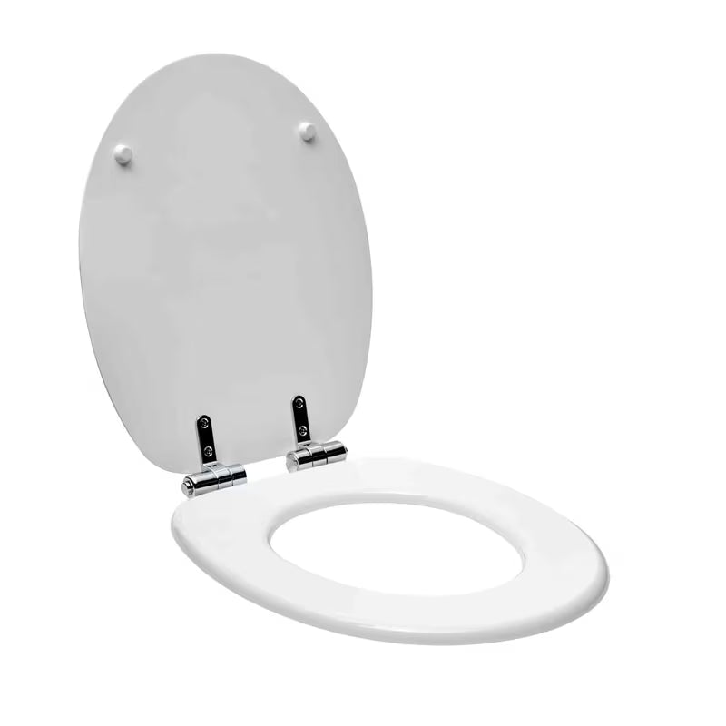 Bílé WC sedátko Glacera z MDF s technologií SoftClose a mosaznými panty