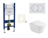 Závěsný WC set Glacera Ava s instalačním modulem Geberit a ovládacím tlačítkem Delta v bílé lesklé.