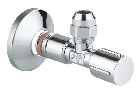 Rohový ventil Grohe Chrome pro nástěnnou instalaci s kovovou rukojetí a rozetou