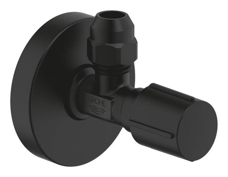 Rohový ventil Grohe Phantom Black s kovovou rukojetí a kovovou rozetou