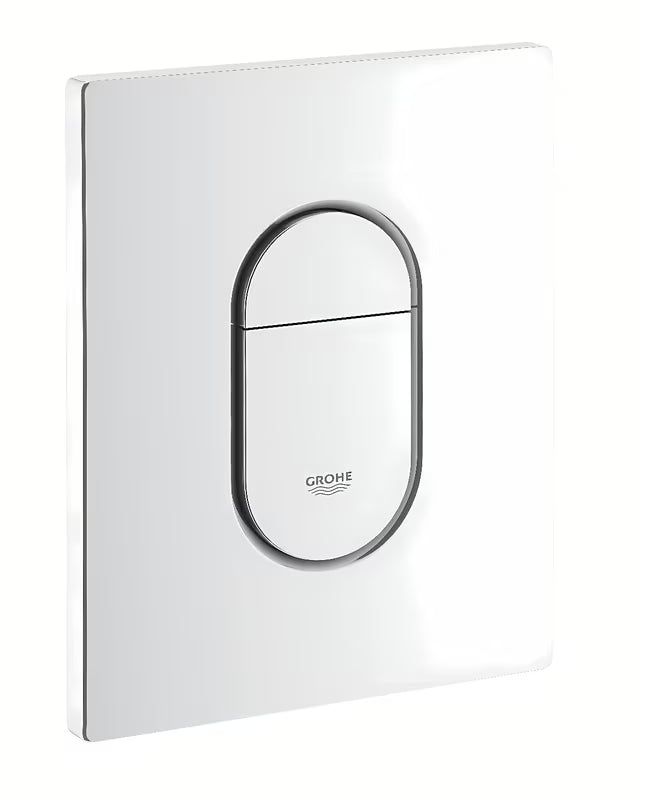 Bílé splachovací tlačítko Grohe Arena Cosmopolitan s duálním splachováním a povrchem Grohe StarLight
