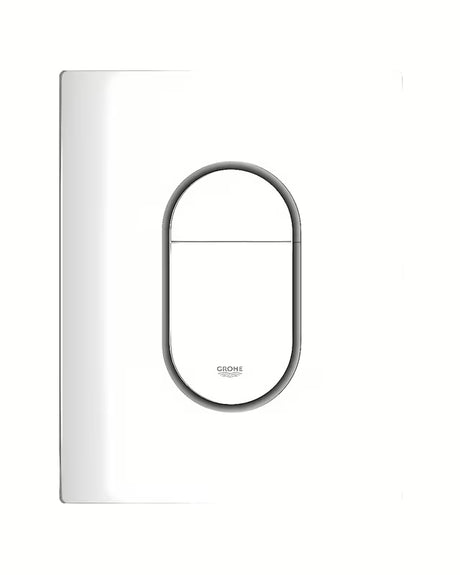 Bílé splachovací tlačítko Grohe Arena Cosmopolitan s duálním splachováním a povrchem Grohe StarLight