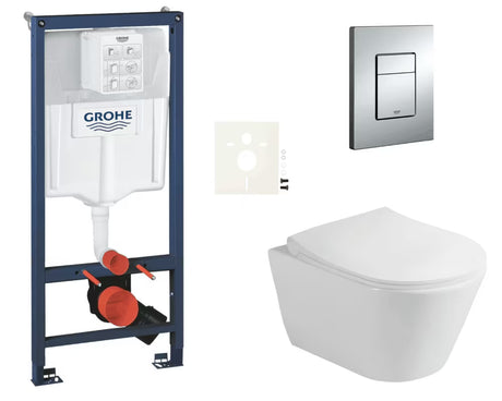 Závěsný WC set Glacera Ava s instalačním modulem Grohe Rapid SL, tlačítkem Even a sedátkem SoftClose