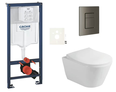 Závěsný WC set Glacera Ava s instalačním systémem Grohe Rapid SL a ovládacím tlačítkem Skate Cosmopolitan.