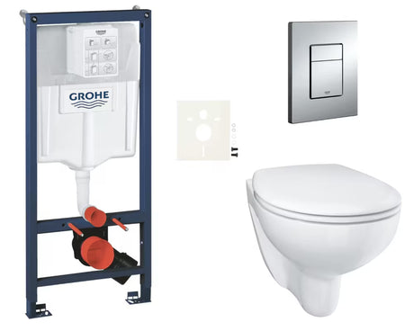 Závěsný WC set Grohe Bau Ceramic s instalačním modulem Rapid SL, tlačítkem Even a sedátkem SoftClose