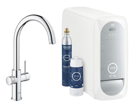 Chromová dřezová baterie Grohe Blue Home Duo s filtrem, chlazením a tlačítkem pro perlivou i neperlivou vodu