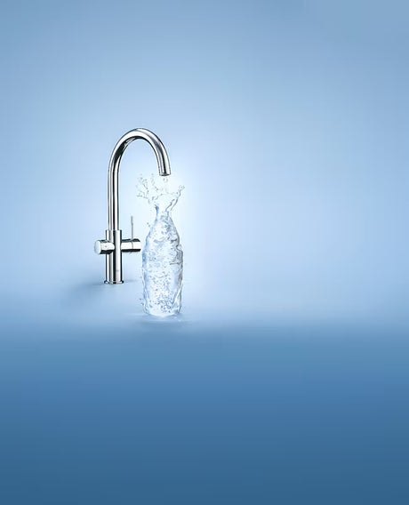 Chromová dřezová baterie Grohe Blue Home Duo s filtrem, chlazením a tlačítkem pro perlivou i neperlivou vodu