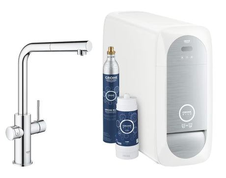 Chromová kuchyňská dřezová baterie Grohe Blue Home Duo s filtrem, chlazením a vytahovacím perlátorem