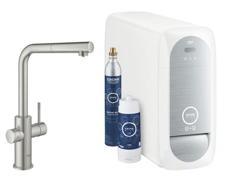 Grohe Blue Home dřezová baterie supersteel s filtrační funkcí a chladičem pro perlivou vodu