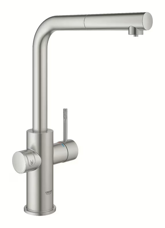 Grohe Blue Home dřezová baterie supersteel s filtrační funkcí a chladičem pro perlivou vodu
