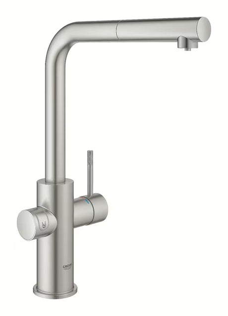 Grohe Blue Home dřezová baterie supersteel s filtrační funkcí a chladičem pro perlivou vodu