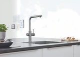 Grohe Blue Home dřezová baterie supersteel s filtrační funkcí a chladičem pro perlivou vodu