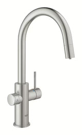 Grohe Blue Home dřezová baterie supersteel s filtrací a chladičem pro neperlivou i perlivou vodu