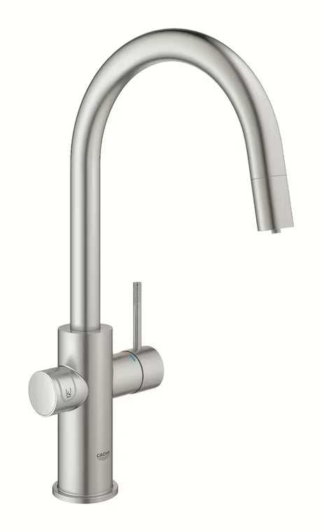 Grohe Blue Home dřezová baterie supersteel s filtrací a chladičem pro neperlivou i perlivou vodu