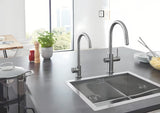 Grohe Blue Home dřezová baterie supersteel s filtrací a chladičem pro neperlivou i perlivou vodu