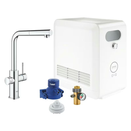 Chromová dřezová baterie Grohe Blue Professional s vytahovací sprškou a funkcí filtrované, chlazené a perlivé vody