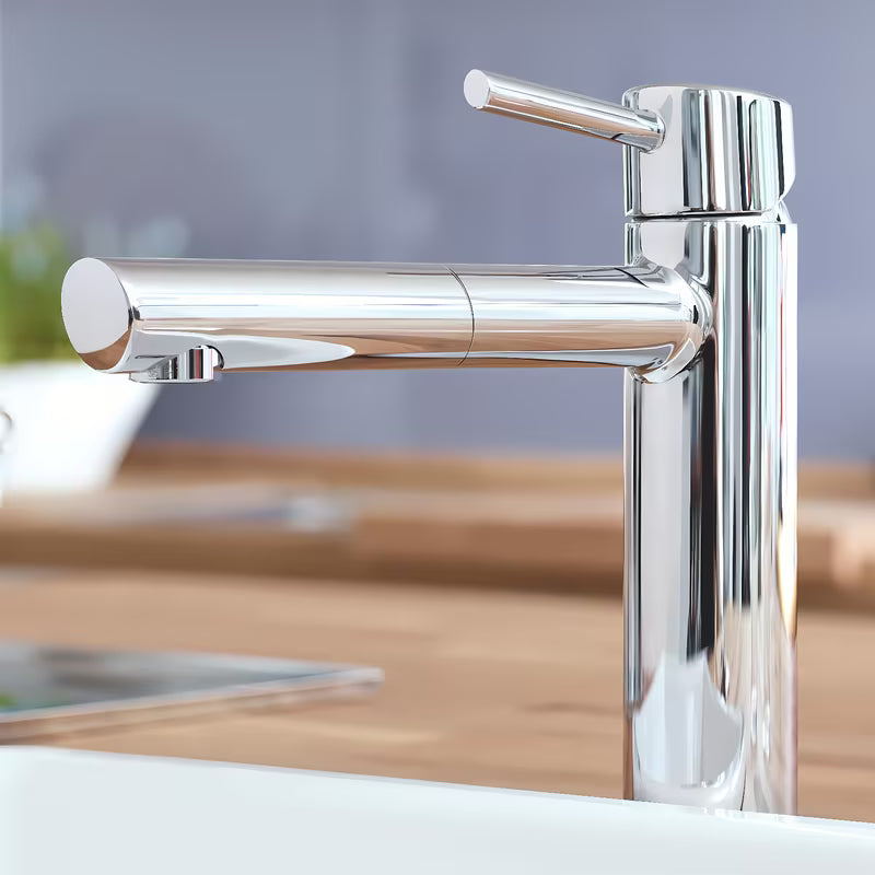 Chromová dřezová baterie Grohe Concetto New se středně vysokou otočnou výpustí a vytahovací sprškou