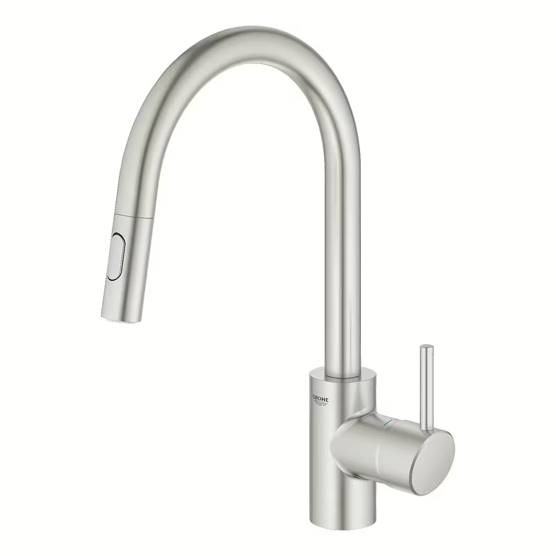 Grohe Concetto New páková dřezová baterie s vysokou výpustí a vytahovací sprškou v provedení supersteel.