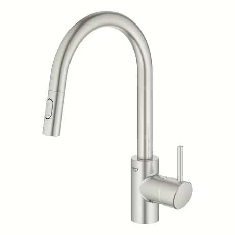 Grohe Concetto New páková dřezová baterie s vysokou výpustí a vytahovací sprškou v provedení supersteel.