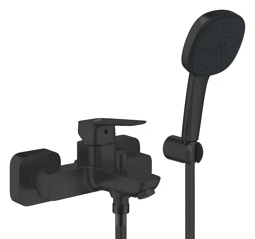 Grohe Cubeo vanová nástěnná baterie v černé matné se sprchovou soupravou