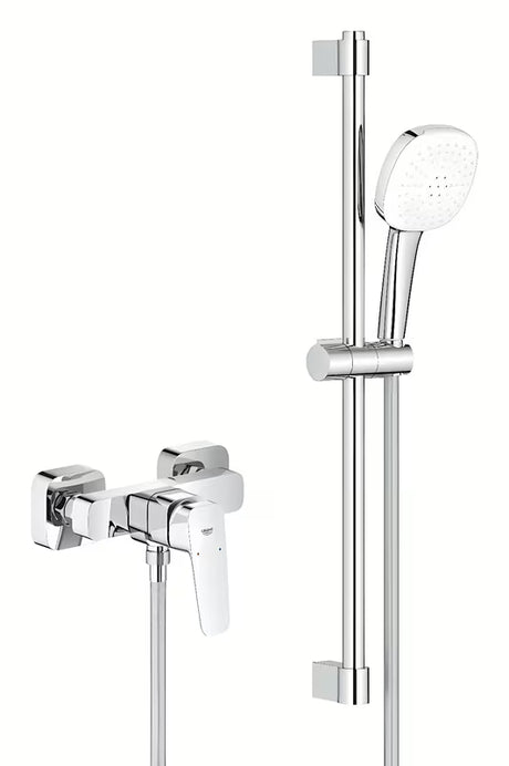 Chromová nástěnná sprchová baterie Grohe Cubeo se sprchovým setem Tempesta Cube 110