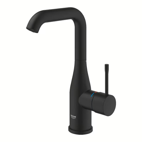 Umyvadlová páková baterie Grohe Essence velikosti L v povrchu phantom black s otočnou hubicí.