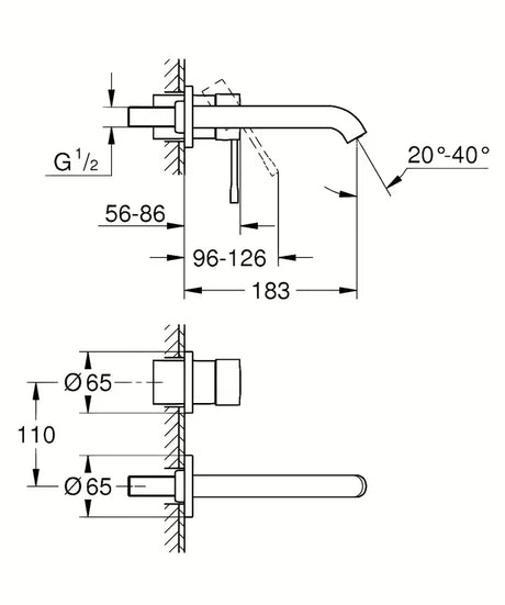 Podomítková nástěnná umyvadlová baterie Grohe Essence New v povrchové úpravě Hard Graphite