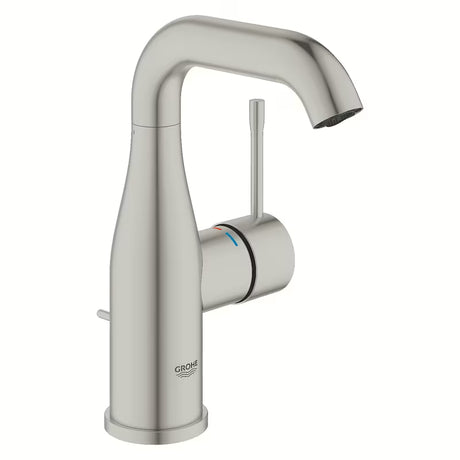 Umyvadlová páková baterie Grohe Essence New s výpustí v provedení supersteel.