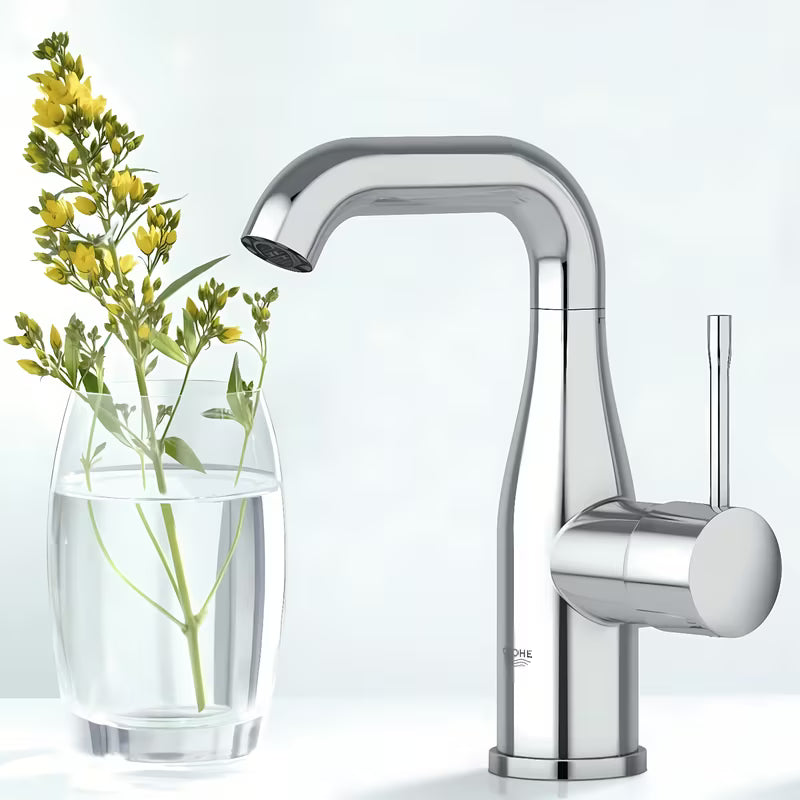 Chromová umyvadlová baterie Grohe Essence New se středně vysokou výpustí a otočným výtokem