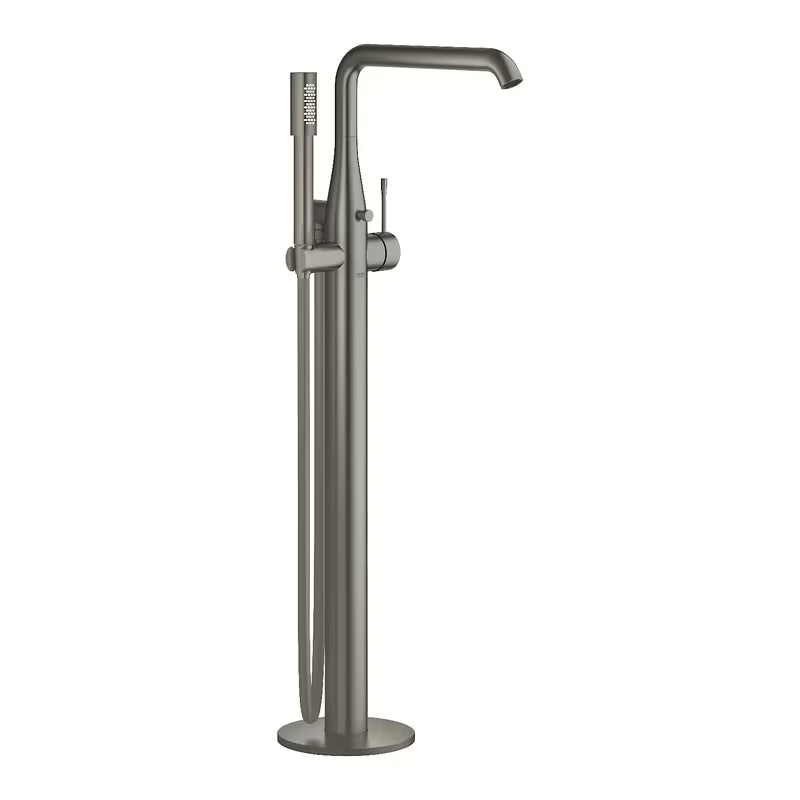 Podlahová vanová baterie Grohe Essence New s ruční sprchou v povrchové úpravě brushed hard graphite.