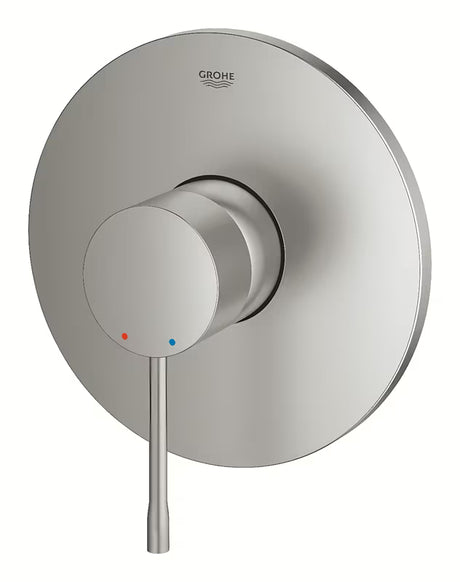 Podomítková páková sprchová baterie Grohe Essence New v provedení supersteel s kovovým panelem