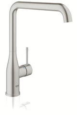 Dřezová kuchyňská baterie Grohe Essence New s vysokou otočnou výpustí v provedení supersteel.