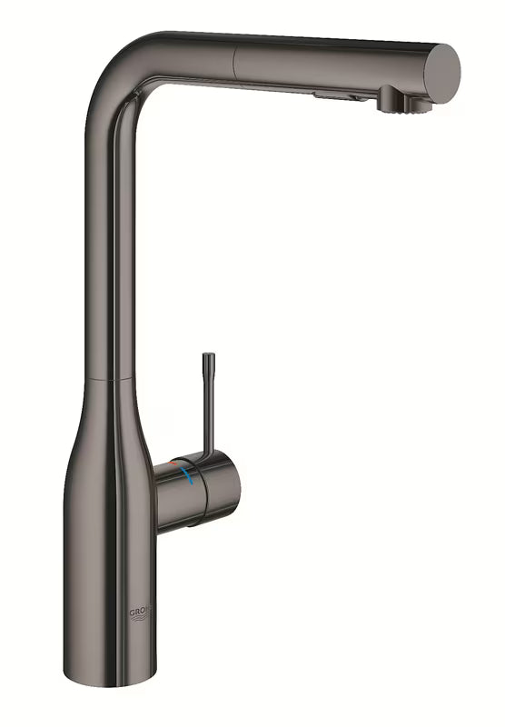 Dřezová baterie Grohe Essence New s vysokou otočnou výpustí a vytahovací sprškou v barvě tvrdý grafit.