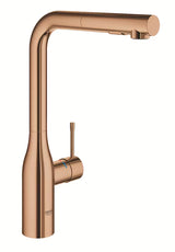 Dřezová baterie Grohe Essence New s vysokou otočnou výpustí a vytahovací sprškou v barvě warm sunset.